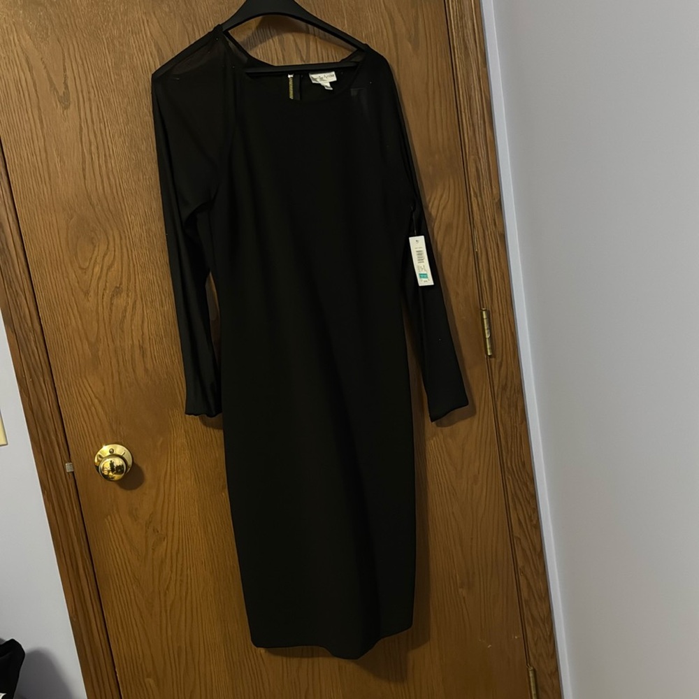 Midi sheath dress - black, size 18 with sequined sleeves